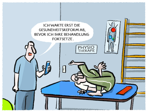 Cartoon: Gesundheitsreform... (medium) by markus-grolik tagged gesundheitssystem,gesundheitsministerin,warken,reformen,kassenpatienten,krankenkasse,leistungen,streichungen,patienten,reha,medizinphysiotherapie,gesundheitssystem,gesundheitsministerin,warken,reformen,kassenpatienten,krankenkasse,leistungen,streichungen,patienten,reha,medizinphysiotherapie