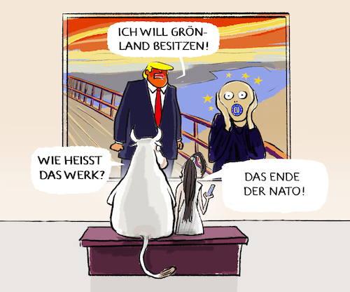 Cartoon: Grönland (medium) by markus-grolik tagged munch,schrei,trump,usa,us,nss,groenland,nato,sicherheit,arktis,europa,daenemark,voelkerrecht,maga,imperialismus,besitzanspruch,museum,munch,schrei,trump,usa,us,nss,groenland,nato,sicherheit,arktis,europa,daenemark,voelkerrecht,maga,imperialismus,besitzanspruch,museum