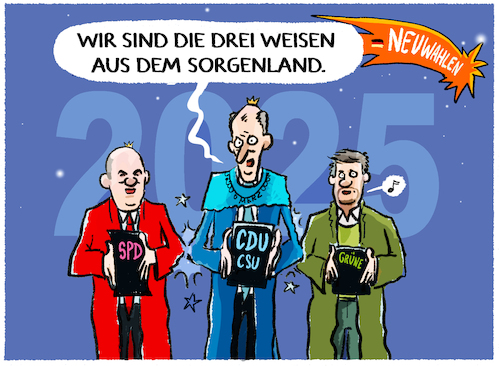 Cartoon: Heilig drei König.... (medium) by markus-grolik tagged heilig,drei,koenig,weise,sorgenland,deutschland,neuwahlen,wirtschaft,arbeitsplaetze,waehler,merz,scholz,habeck,partei,cdu,spd,gruene,demokratie,heilig,drei,koenig,weise,sorgenland,deutschland,neuwahlen,wirtschaft,arbeitsplaetze,waehler,merz,scholz,habeck,partei,cdu,spd,gruene,demokratie