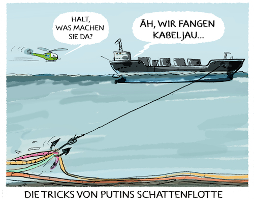 Cartoon: Internationale Gewässer... (medium) by markus-grolik tagged russland,putin,ukraine,europa,nato,krieg,cyberkrieg,angriff,infrastruktur,unterseekabel,internet,nordsee,ostsee,tanker,internationale,gewaesser,meer,schattenflotte,kabel,kabeljau,russland,putin,ukraine,europa,nato,krieg,cyberkrieg,angriff,infrastruktur,unterseekabel,internet,nordsee,ostsee,tanker,internationale,gewaesser,meer,schattenflotte,kabel,kabeljau