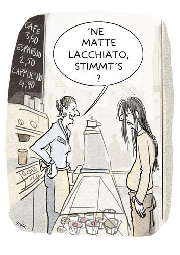 Cartoon: Matte Lacchiato (medium) by markus-grolik tagged cartoon,markus,grolik,dienstleistung,kunde,coffeeshop,cappuccino,haare,frisör,espresso,kaffee