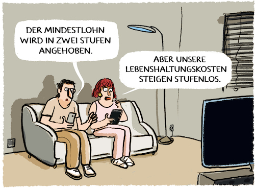 Cartoon: Mindestlohnerhöhung... (medium) by markus-grolik tagged mindestlohnerhoehung,mindestlohn,arbeit,inflation,preise,lebensmittel,supermarkt,einkauf,lebenshaltung,niedriglohnsektor,deutschland,mindestlohnerhoehung,mindestlohn,arbeit,inflation,preise,lebensmittel,supermarkt,einkauf,lebenshaltung,niedriglohnsektor,deutschland