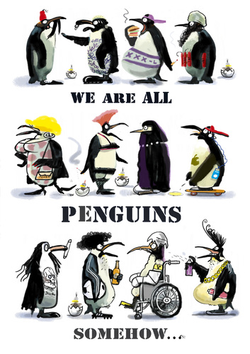 Cartoon: ...more or less (medium) by markus-grolik tagged grolik,cartoon,pc,correctness,political,multikulti,tolerance,prejudges,prejudge,prejudice,popular,nature,life,city,birds,polar,penguins