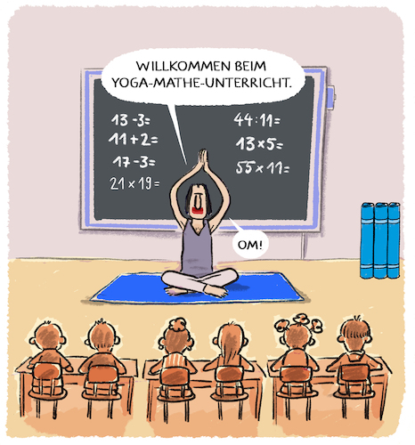 Cartoon: Namaste... (medium) by markus-grolik tagged math2022,mathematik,yoga,unterricht,lehrer,grundschule,schüler,math2022