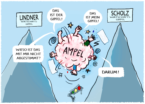 Cartoon: Neuer Ampelstreit.. (medium) by markus-grolik tagged ampel,gipfel,wirtschaft,scholz,lindner,habeck,fdp,spd,grüne,mittelstand,industriee,ampel,gipfel,wirtschaft,scholz,lindner,habeck,fdp,spd,grüne,mittelstand,industriee