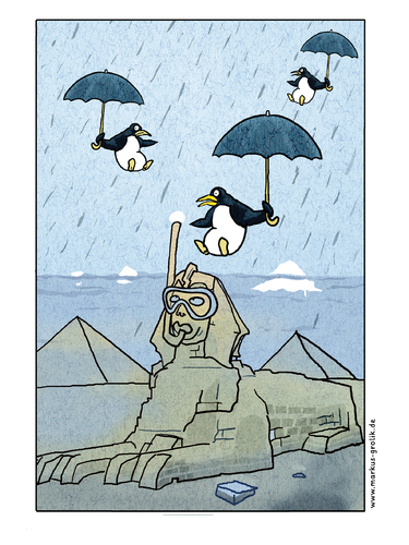 Cartoon: Raining Penguins (medium) by markus-grolik tagged penguins,world,clima,klimakatastrophe,klimatischer,wandel,umweltzerstörung,eisschmelze,polschmelze,bedrohte,tierart,wasserspiegel,artenschutz