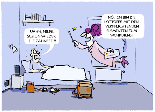 Cartoon: Schlecht geträumt... (medium) by markus-grolik tagged lotterie,musterung,bundeswehr,wehrdienst,deutschland,spd,cdu,merz,pistorius,verteidigung,aufwuchs,wehrpflicht,lotterie,musterung,bundeswehr,wehrdienst,deutschland,spd,cdu,merz,pistorius,verteidigung,aufwuchs,wehrpflicht