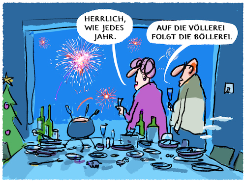 Cartoon: Silvesterfeuerwerk... (medium) by markus-grolik tagged silvester,neujahr,festessen,feuerwerk,voellerei,boellerei,feinstaub,laerm,traditionen,essen,feiertage,weihnachten,blaehungen,silvester,neujahr,festessen,feuerwerk,voellerei,boellerei,feinstaub,laerm,traditionen,essen,feiertage,weihnachten,blaehungen