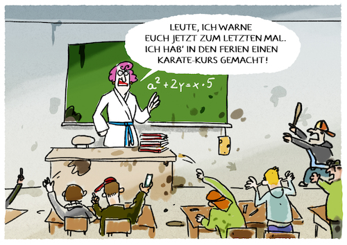 Cartoon: Nahkampfpädagogik (medium) by markus-grolik tagged lehrer,schule,gewalt,schüler,klassenzimmer,pädagogen,lehrer,schule,gewalt,schüler,klassenzimmer,pädagogen