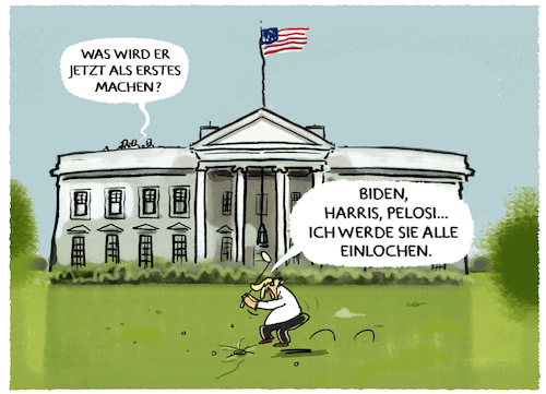 Cartoon: Trump im weißen Haus... (medium) by markus-grolik tagged donald,trump,wahlsieg,wahlergebnis,praesident,usa,wiederwahl,golf,demokraten,harris,joe,biden,pelosi,rache,regierung,maga,donald,trump,wahlsieg,wahlergebnis,praesident,usa,wiederwahl,golf,demokraten,harris,joe,biden,pelosi,rache,regierung,maga