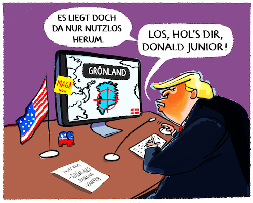 Cartoon: Trump will Grönland... (medium) by markus-grolik tagged trump,donald,don,junior,usa,grönland,dänemark,rohstoffe,landnahme,einfluss,öl,gas,lng,maga,amerika,ölbohrungen,trump,donald,don,junior,usa,grönlanddänemark,rohstoffe,landnahme,einfluss,öl,gas,lng,maga,amerika,ölbohrungen