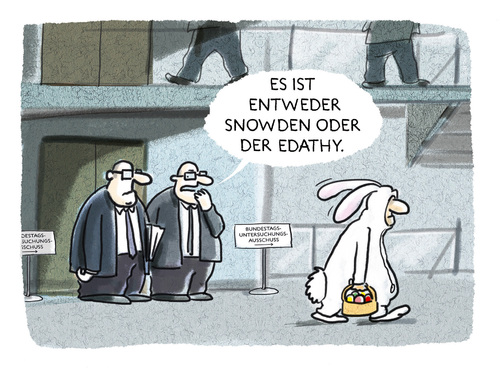 Cartoon: ..Überraschungsei... (medium) by markus-grolik tagged edathy,snowden,untersuchungsausschuss,bundestag,nsa,skandal,aufklärung,cartoon,grolik