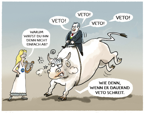 Cartoon: Ungarn Blockade (medium) by markus-grolik tagged ungarn,blockade,ukraine,unterstuetzung,veto,eu,russland,putin,europa,orban,bruessel,sanktionen,paket,hilfe,krieg,ungarn,blockade,ukraine,unterstuetzung,veto,eu,russland,putin,europa,orban,bruessel,sanktionen,paket,hilfe,krieg