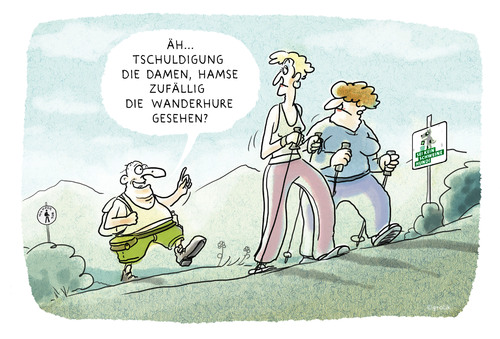 Cartoon: Etwa quotengeil... (medium) by markus-grolik tagged grolik,cartoon,feminismus,prügel,wandern,chauvinistisch,glotze,sat1,tv,fernsehen,walking,nordic