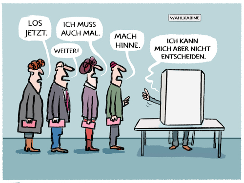 Cartoon: Wahlsonntag... (medium) by markus-grolik tagged wahl,wahlen,wahllokal,bundestagswahlen,deutschland,stimme,waehlerstimme,koalition,regierung,waehler,stimmabgabe,entscheidung,wahl,wahlen,wahllokal,bundestagswahlen,deutschland,stimme,waehlerstimme,koalition,regierung,waehler,stimmabgabe,entscheidung