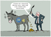 Cartoon: Von der Leyens EU-Haushalt (small) by markus-grolik tagged waffen,ruestung,verteidigung,aufruestung,trump,europa,usa,nato,von,der,leyen,bruessel,haushaltsforderung,billionen,euro
