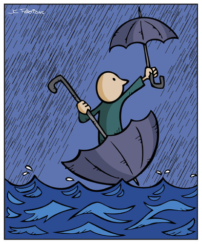 Cartoon: Floods (medium) by Juan Carlos Partidas tagged floodings,flooding,floating,float,umbrella,waters,water,storm,rain,floods,flood