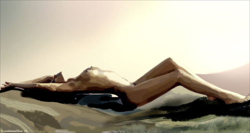 Cartoon: Oasis of dreams (medium) by condemned2love tagged woman,love,sun,dream,sensual