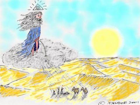 Cartoon: God is great (medium) by Mandor tagged god,desert,rain