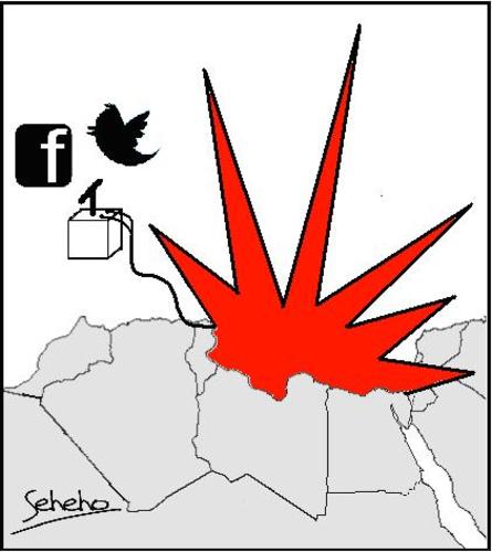 Cartoon: ARABIAN REVOLUTION (medium) by Thamalakane tagged arabian,revolution,facebook,twitter