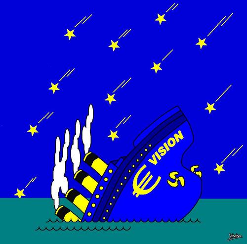 Cartoon: EURO CRISIS (medium) by Thamalakane tagged euro,eu,debt,crisis,greece,currency,titanic,shipwreck