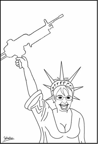 Cartoon: Sarah Liberty Palin (medium) by Thamalakane tagged weapns,liberty,of,statue,palin,sarah