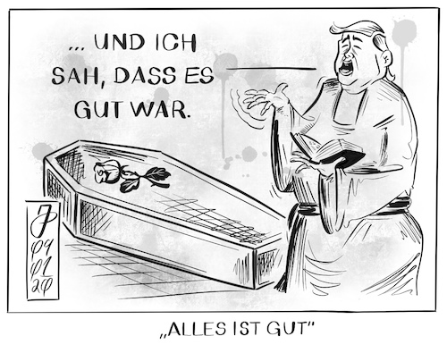 Cartoon: Alles ist gut (medium) by Justen tagged trump,usa,iran,soleimani,krieg,anschlag,terror,trump,usa,iran,soleimani,krieg,anschlag,terror