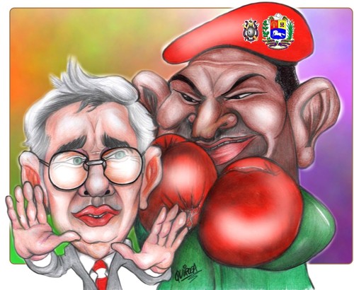 Cartoon: Uribe-Chavez (medium) by rubenquiroga tagged politica,chavez,uribe