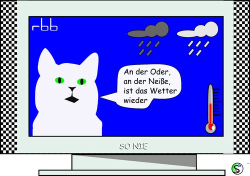 Cartoon: Wetterkatze aus der Region (medium) by user unknown tagged oder,neiße,wetter,katze,wetterbericht,tiefdruckgebiet,regen,nässe,kälte