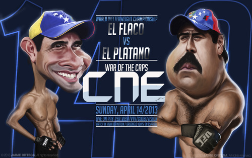 Cartoon: El Flaco vs El Platano (medium) by jaime ortega tagged el,maduro,capriles