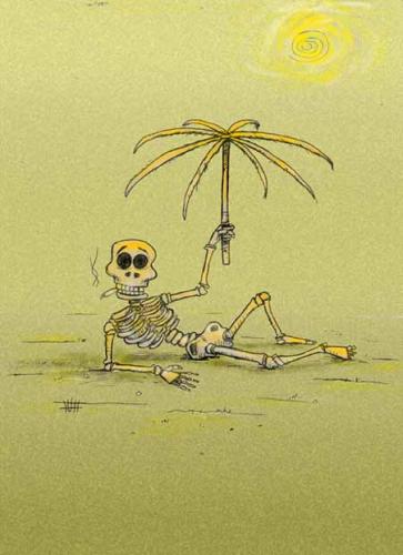 Cartoon: Applicative Umbrella. (medium) by Mohsen Zarifian tagged sun,skelton,desert,hot,warm,death,umbrella,sunshade,parasol