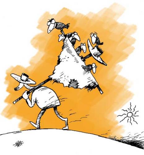 Cartoon: We cant leave you! (medium) by Mohsen Zarifian tagged crow,scarecrow,farmer,walking