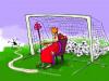 Cartoon: stupid dictator as goalkeeper (small) by Mohsen Zarifian tagged footbal,goal,king,goalkeeper,democracy,dictator