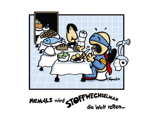 Cartoon: Stoffwechselman (medium) by Marcus Trepesch tagged eating,superhero