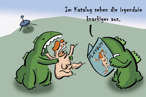 Cartoon: Essen aus dem Katalog (medium) by Ludwig tagged katalog,aliens,menschenfresser,playboy,dicke,fat,ernährung