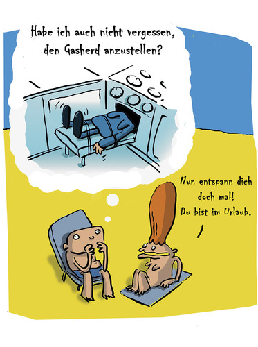 Cartoon: Mörderische Urlaubsentspannung (medium) by Ludwig tagged urlaub,entspannung,abschalten,gasherd,mord,murder,vacation,relaxing,gas,heater