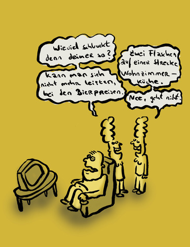 Cartoon: Zwei Bier auf zehn Meter (medium) by Ludwig tagged verbrauch,benzin,umwelt,bier,ehefrau,ehemann,fernsehen