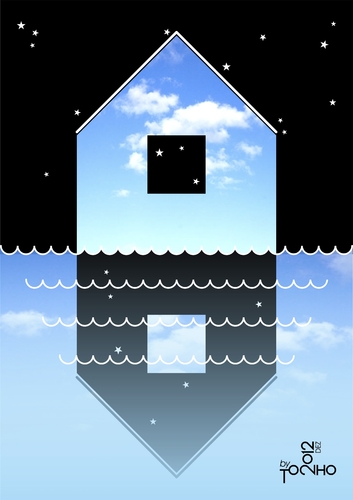 Cartoon: The Lake House (medium) by Tonho tagged lake,hous,night,day