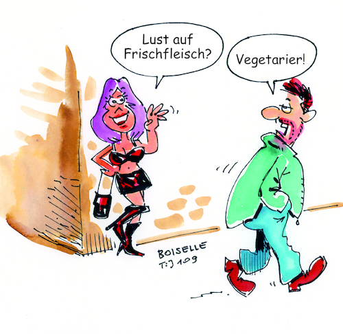 Cartoon: Frischfleisch (medium) by Boiselle tagged steffen,boiselle,lustig,witzig,humor,frischfleisch,vegetarierer,steffen,boiselle,lustig,witzig,humor,frischfleisch,vegetarierer