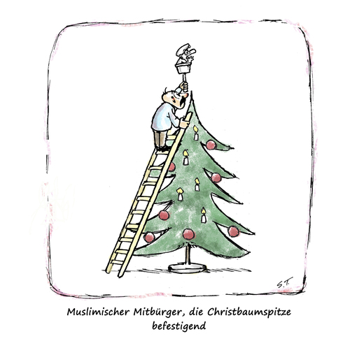 Cartoon: Deutsch-muslimische Weihnacht 2 (medium) by Simpleton tagged mitbürger,islam,integration,christbaumspitze,christbaum,weihnachtsbaum,weihnacht,minarett,muezzin