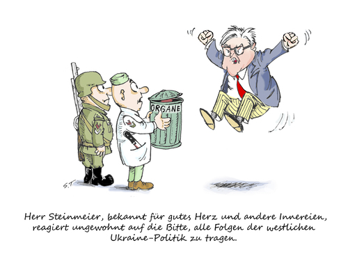 Cartoon: Organspende bitte (medium) by Simpleton tagged bundeswehr,organspende,krieg,kriegstreiber,ukraine,wut,karikatur,steinmeier