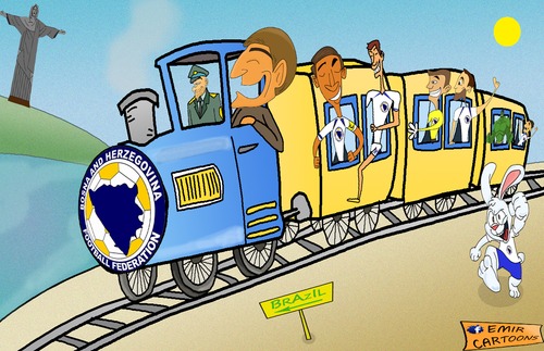 Cartoon: Bosnia and Herzegovina (medium) by emir cartoons tagged football,caricature,cartoon,emir,2014,brazil,herzegovina,and,bosnia