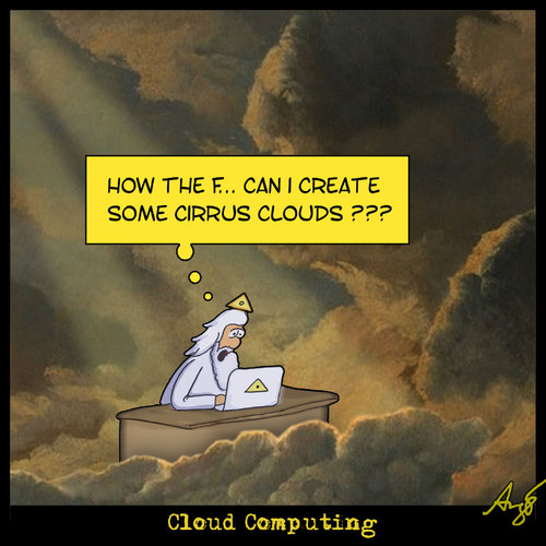Cartoon: Cloud Computing (medium) by Anjo tagged rain,weather,technik,wetter,petrus,god,gott,netzwerk,network,cebit,computing,cloud