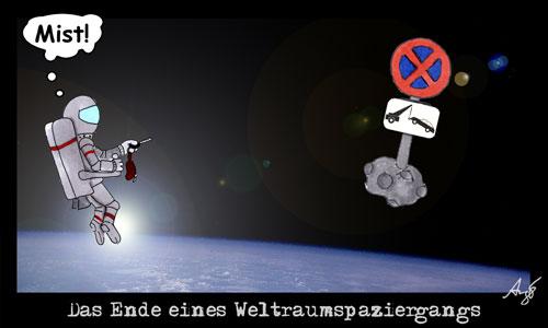 Cartoon: Ende eines Weltraumspaziergangs (medium) by Anjo tagged all,space,shuttle,weltraum,spaziergang,parkverbot