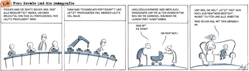 Cartoon: Frau Kermle und die Demografie (medium) by Anjo tagged automatisierung,arbeit,junge,alte,demografie,rente