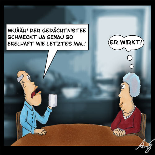 Cartoon: Gedächtnistee (medium) by Anjo tagged medizin,alter,vergessen,tee,gedächtnis