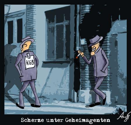 Cartoon: Geheimagenten (medium) by Anjo tagged geheimagenten,007,kgb,bnd,agent,james,bond