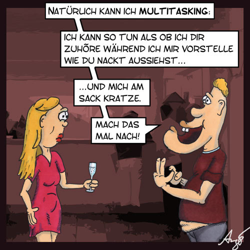 Cartoon: Multitasking (medium) by Anjo tagged mann,frau,multitasking,nackt