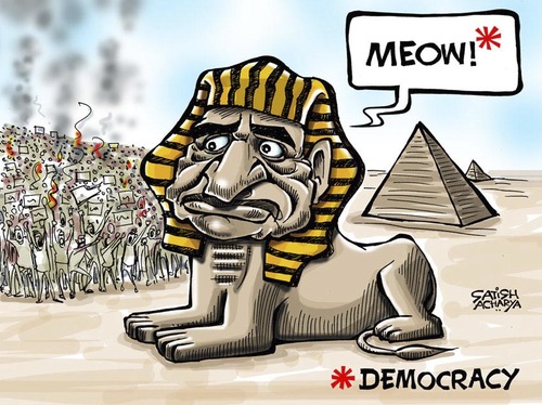 Cartoon: Hosni Mubarak blinks (medium) by Satish Acharya tagged egypt,mubarak,democracy