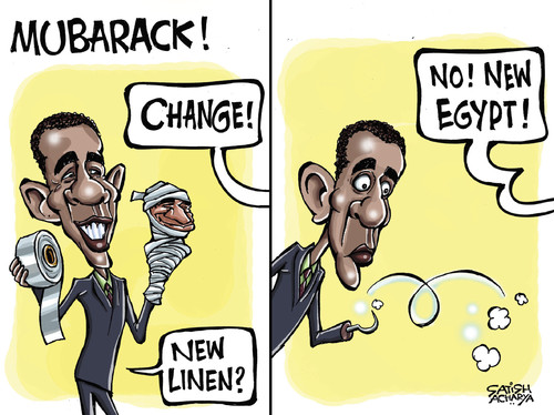 Cartoon: MUBARACK! (medium) by Satish Acharya tagged obama,barack,usa,egypt,arab,world